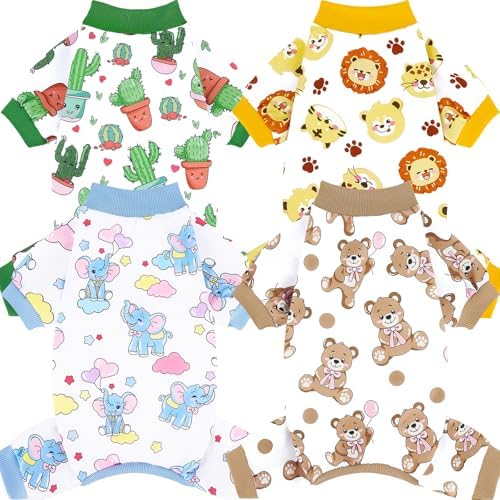 XPUDAC 4 Pieces Dog Pajamas Soft Strechy Puppy Onesies Pet Clothes for Small Medium Dogs Boy Girl Cat Pet Outfit, 150-XXS