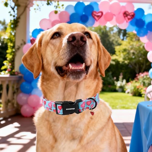 DOGWONG Valentine's Day Dog Collar-Cute Blue Heart Pattern Dog Collars, Adjustable Valentine Heart Pet Collars Puppy Collar with Quick Release Buckle for Girl&Boy Dogs,XS