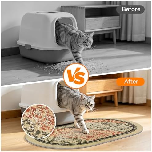 Cat Litter Mat, 24"x15" High Density PVC Litter Rug Trapping Mat, Non-Slip, Waterproof & Urine-Proof Litters Catcher Mats, Keep Floor Clean, Soft on Kitten Paws, Cat Essentialss Brown-Green