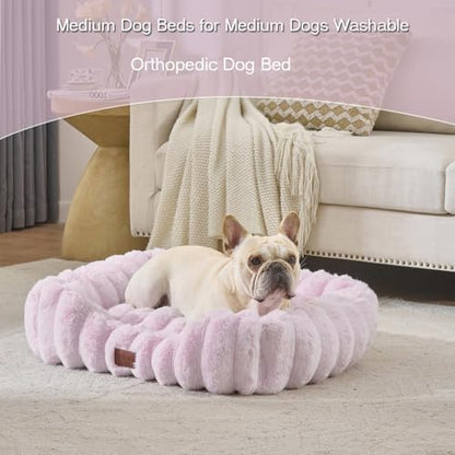 Luxury Dog Beds,Large Sized Dog Washable Furry Pet Beds,Comfort Rectangle Pet Sofa Couch with Ultra,Puppy Beds with Removable Zipper Cover,30x25x7.5inches,Lavender
