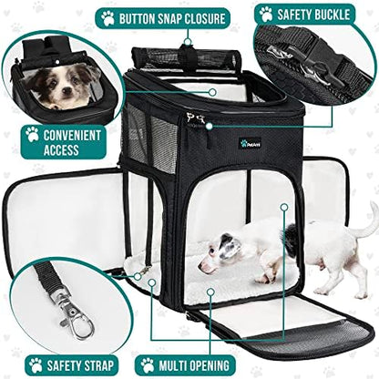 PetAmi Dog Backpack Carrier, Airline Approved 4-Way Entry Cat Bag, Black