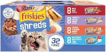 Friskies Purina Savory Shreds Wet Cat Food Variety Pack, (32) 5.5 oz Cans