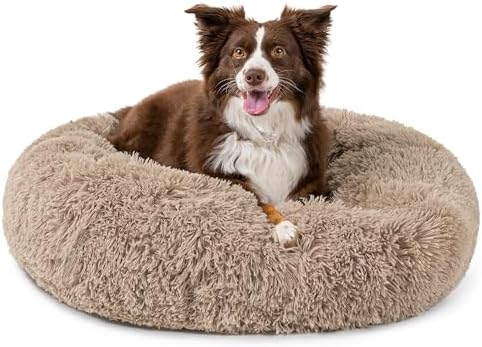 PetAmi Calming Donut Dog Bed, Washable Faux Fur, 30 Inch Medium, Taupe