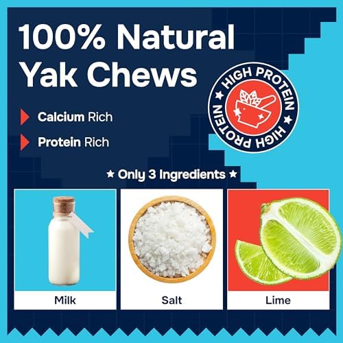 100% Natural Yak Cheese Himalayan Made Dog Chews All Breeds - Lactose Free Yak Chew for Small Medium & Large Dogs - Dental Cleaning Dog Chews for Aggressive Chewers - Long Lasting Odor & Gluten Free