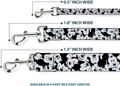 Buckle-Down Pet Leash - Mickey Mouse Expressions Stacked White/Black - 4 Feet Long - 1" Wide