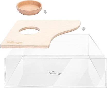 Niteangel Small Animal Sand-Bath Box: - Acrylic Critter's Sand Bath Shower Room & Digging Sand Container for Hamsters Mice Lemming Gerbils or Other Small Pets (Rectangle, Birch-Wood)