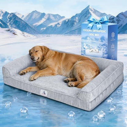 Cooling Dog Bed Orthopedic for Large Dogs ＆ Instant Chill ＆Egg Crate Foam