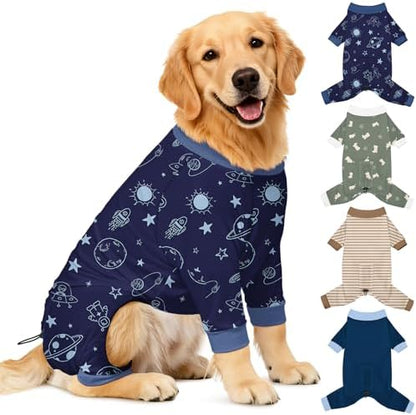 Bienbee Dog Pajamas, 4 Pack Dog Recovery Suit Shedding Suit Cute Soft Puppy Clothes Dogs Pjs Onesies Jammies Adjustable Breathable & Stretchy Clothes for Small Medium Large Dogs Girl Boy Puppy-2XL