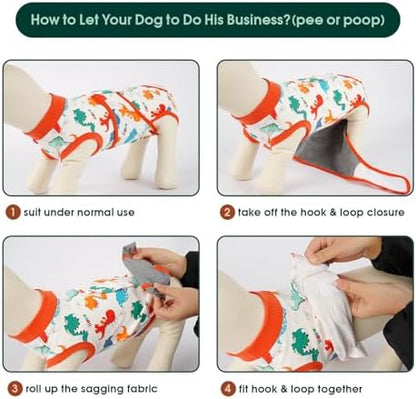 Kuoser Dog Surgery Recovery Suit, Soft Breathable Dog Recovery Suit for Female Spay Male Nueuter, Anti Licking Puppy Onesie Pet Surgical Suit for Dogs Abdominal Wounds Skin Disease, Dinosaur XL