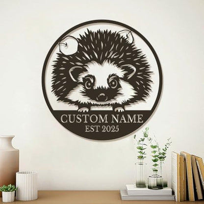 Custom Hedgehog Metal Sign, Personalized Name Wall Art, Unique Home Decor Gift, Garden Memorial Marker, Housewarming Present for Hedgehog Lovers (Style-4)