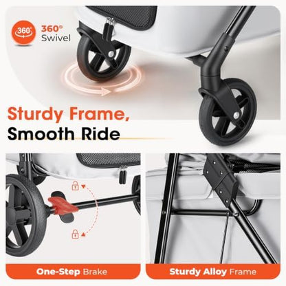 Foldable Pet Stroller Small Dogs Cats Up to 70 lb All-Terrain, Gray