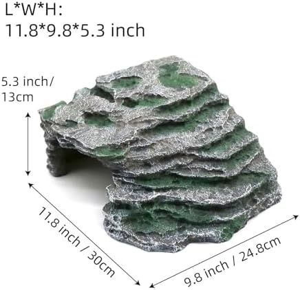 Large Reptile Hide Shale Scape Step Ledge, Reptile Cave Hideout, Bearded Dragons Accessories, Basking Rocks for Bearded Dragons (Large-B-11.8 * 9.8 * 5.3)