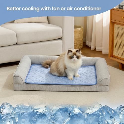 Cozy Bliss Deluxe Leakproof Cooling Blanket for Small Dogs Q-Max 0.5, Soft & Durable Washable Pet Cooling Mat for Hot Weather, Livingroom, Pet Throw & Couch Protector for Cats, Haze Blue, 25"x35"