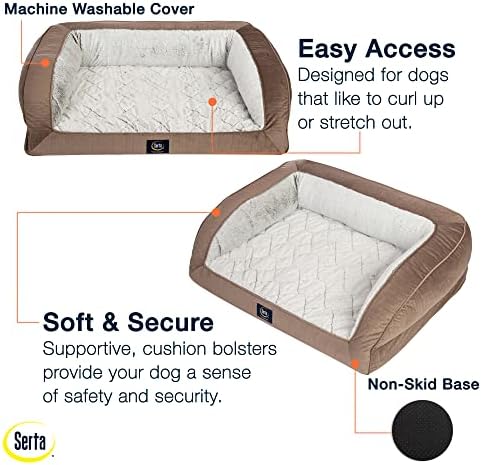 Serta Orthopedic Quilted Couch Dog Bed for Pets – Chocolate Brown (Large)