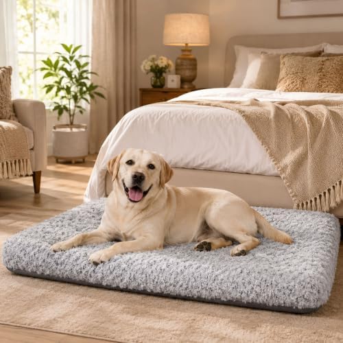 Extra Large Dog Bed, Plush Washable Pet Bed Mat, Dog Crate Bed 47"x31" Gray