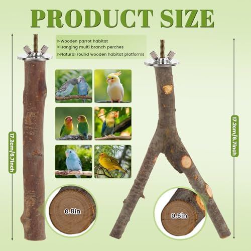 6 Pack Natural Wood Bird Perches for Cage, Wooden Parrot Perch