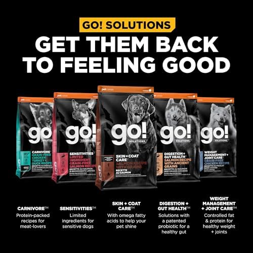 Go! Solutions Skin + Coat Care Salmon Large Breed Dry Dog Food with Grains, Chicken-Free, Healthy Kibble, Glucosamine & Chondroitin for Healthy Hips & Joints, for Adults & Seniors, 25 lb Bag