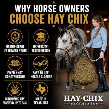 hay chix Half Bale Hay Net for Horses | 1 3/4" Holes, Gold-Colored Rope