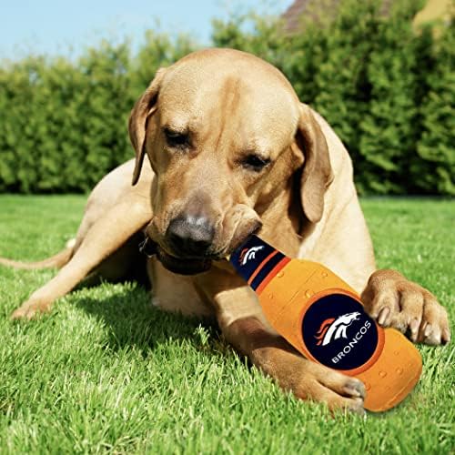 NFL Denver Broncos Beer Bottle Plush Dog & CAT Squeak Toy - Cutest Stadium SODA Bottle Snack Plush Toy for Dogs & Cats with Inner Squeaker & Beautiful Football Team Name/Logo