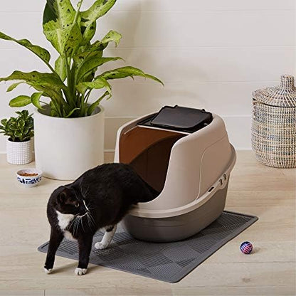 Amazon Basics No-Mess Hooded Enclosed Cat Litter Box with Odor Control and Swinging Door, Large, 24" x 18" x 17", Multicolor