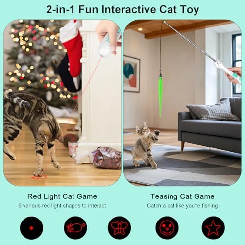 TBTeek Cat Toys Retractable Pole Wand Toy with Feather for Indoor Cats