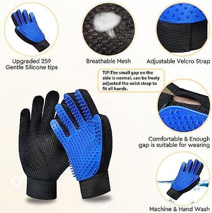 Cat Grooming Glove Brush, Pet Hair Remover Tool, 1 Pair Reusable Dog Hair Fur Remover for Carpet, Furniture, Couch, Clothes, Eco-Friendly and High efficiency (Blue)
