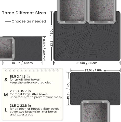 OHMO Cat Litter Mat Large Litter Box Mat, 31.5x23.6 Black, Premium BPA-Free Silicone Rubber Kitty Litter Mat for Litter Box, High Edge Scatter Control Non-Slip Waterproof Litter Trapping Mat