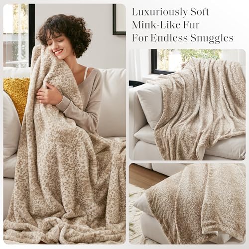 Madison Park Zuri Faux Fur Reversible Throw Blanket, 50 x 60 in, Leopard