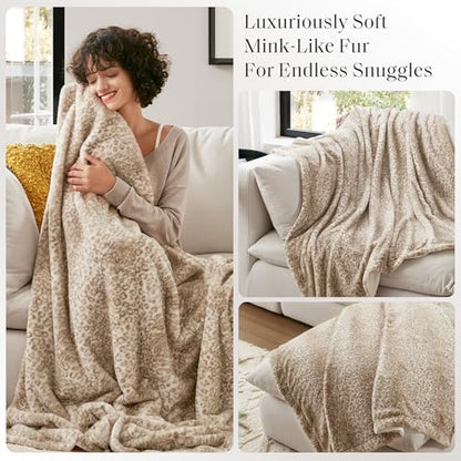 Madison Park Zuri Faux Fur Reversible Throw Blanket, 50 x 60 in, Leopard