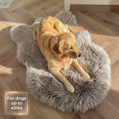 IHAPPYDOG Faux Fur Orthopedic Dog Bed, Memory Foam, Grey 40"x25"