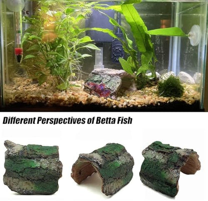Betta Log Resin Hollow Tree Trunk Ornament, Aquarium Hideout Reptile Cave Ornament Terrarium Fish Tank Decoration-(4Pcs)