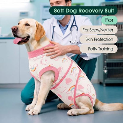 Kuoser Dog Surgery Recovery Suit, Soft Breathable Dog Recovery Suit for Female Spay Male Nueuter, Anti Licking Puppy Onesie Pet Surgical Suit for Dogs Abdominal Wounds Skin Disease, Rainbow S