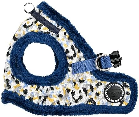 Puppia Huxley Vest Dog Harness Step-in Warm Winter Leopard Pattern for Small and Medium Dog, Blue, Medium