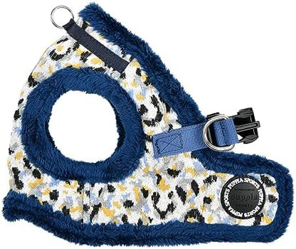 Puppia Huxley Vest Dog Harness Step-in Warm Winter Leopard Pattern for Small and Medium Dog, Blue, Medium