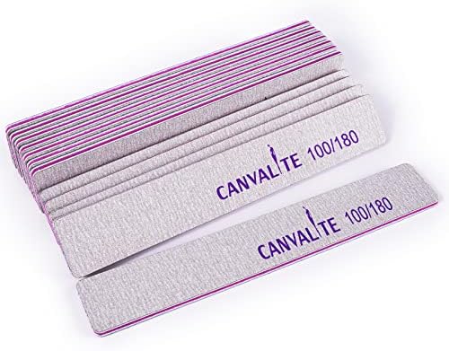 Canvalite 12pcs 100/180 Grit Coarse Nail Files for Acrylic Nails Professional Nail File Reusable Emery Board Nail Styling Tools for Home and Salon Use