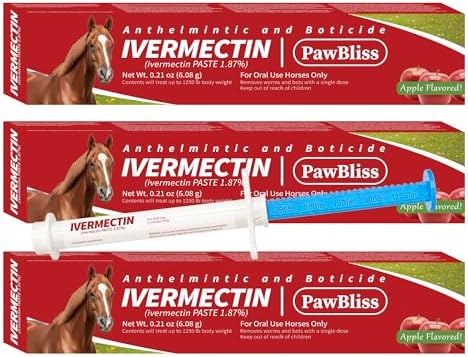 Ivermectin Horse Paste 1.87% – Single Tube 6.08g (3-Pack), Apple Flavored Oral Dewormer for Horses – Treats Horses Up to 1250 lbs – Weight Calibrated Equine Paste for Routine Horse Care