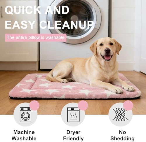 Dog Bed Mat – Soft & Comfortable Dog Kennel Pad for Crate – Durable Crate Bed & Mat for Dogs & Cats – Ideal for Crate, Kennel, and Home Use (Big&Little Stars Pink, L(35"*23"*1.5"))