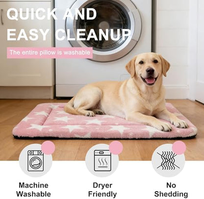 Dog Bed Mat – Soft & Comfortable Dog Kennel Pad for Crate – Durable Crate Bed & Mat for Dogs & Cats – Ideal for Crate, Kennel, and Home Use (Big&Little Stars Pink, L(35"*23"*1.5"))