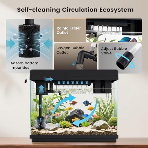 fishkeeper 2.3Gal Smart Glass Fish Tank with LED Light Timer, Self-Cleaning