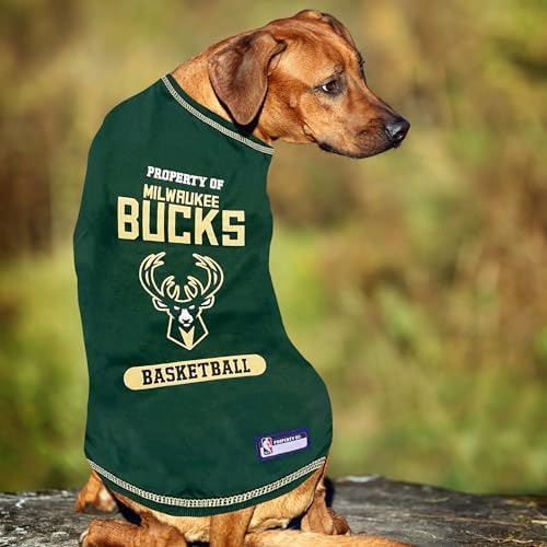 Pets First Cute Dog T-Shirt, Medium - NBA Milwaukee Bucks Dog & Cat Shirt with Basketbal Team Logo. A Comfortable & Fashionable Yet Durable Pet Outfit, Sporty Dog Shirt