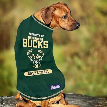 Pets First Cute Dog T-Shirt, Medium - NBA Milwaukee Bucks Dog & Cat Shirt with Basketbal Team Logo. A Comfortable & Fashionable Yet Durable Pet Outfit, Sporty Dog Shirt