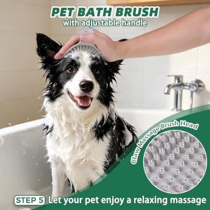 PAWCHIE Bath Grooming Kit for Pets, 9 PCS Hair Brush Set with Towel,Washing Gloves,Bath Brush and Adjustable Handle Shampoo Brush & Scrubber for Short Long Haired Dogs and Cats,Dog Bath Supplies, Grey