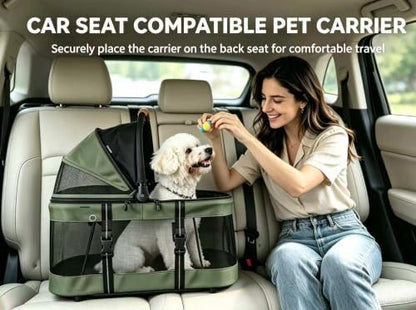 ROODO 2026 Upgraded Version 3-in-1 Dog Cat Stroller with Detachable Carrier Folding Lightweight Portable Travel Pet Gear All-Terrain Puppy Doggie Kitty Bunny Stroller for 35 lbs (Green)