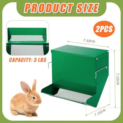 Maxcheck 2 Pcs Rabbit Feeder for Cages, 7.7 Inches, Mesh Bottom, Green