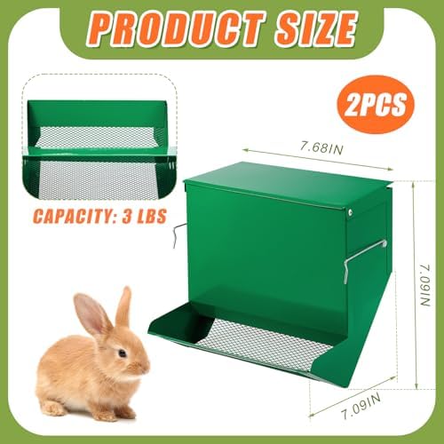 Maxcheck 2 Pcs Rabbit Feeder for Cages, 7.7 Inches, Mesh Bottom, Green