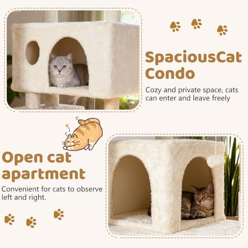BestOffice 81 Inch Cat Tree, Multi-Level Cat Tower with Condo, Perches, Sisal Scratching Posts, Climbing Ladder,Indoor Activity Center Play House for Kittens & Adult Cats, Beige