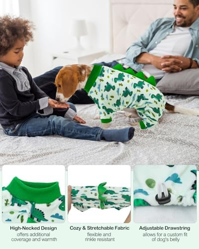 CuteBone Dinosaur Costume Dog Pajamas, Stretchy Spandex Crystal Velvet Sleepwear Coat for Small Dogs, Soft & Warm Pet Outfit Clothes for Cold Weather, Cozy Pullover Design COSP16M