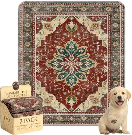Washable Pee Pads for Dogs,Great Urine Absorbent Reusable Puppy Training Pads,Waterproof,Leak-Proof & Non-Slip Potty Pads for Whelping,Crate,Playpen,Bed.(Red Forest Floral,31"x36")