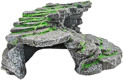 Reptile Hideouts,Resin Reptile Cave Habitat for Leopard Geckos, Lizards, Turtles, Snakes and Amphibians. (Rock Ladder Platform, Large)