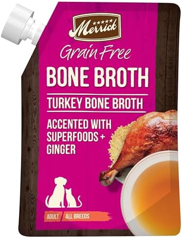 Merrick Grain Free Turkey Bone Broth Dog and Cat Food Topper, 16 oz Pouch
